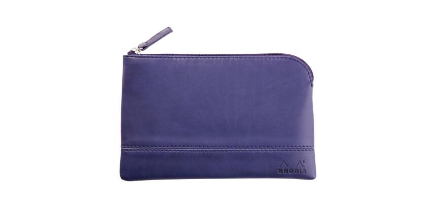 Rhodiarama pochette zippée en simili cuir - taille S (11x17 cm) - Bleu nuit