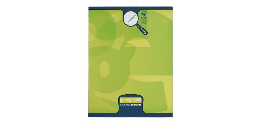 Cahier d'écriture piqué 8000 CARTE 17x22 cm 32 pages grands carreaux 3 mm agrandis 12x12 mm 90 g - Vert anis