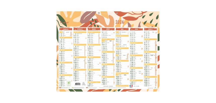 Calendrier Forever recyclé 43 x 33,5 cm Semestriel 2026
