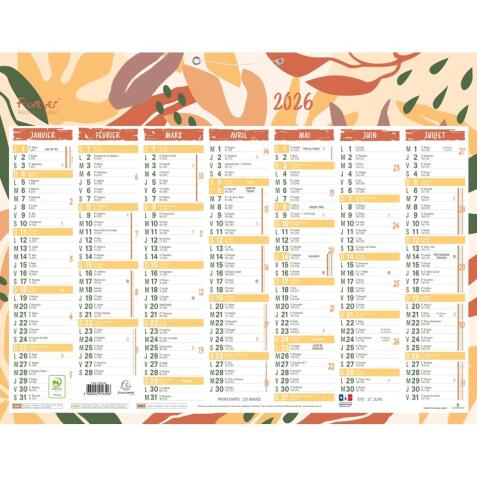 Calendrier Forever recyclé 43 x 33,5 cm Semestriel 2026
