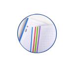 Cahier-classeur rigide Mimesys A4 à 4 anneaux diamètre 30 mm écartement 80 mm + 200 pages petits carreaux avec cadre en-tête et 4 couleurs de bandes - Assortis