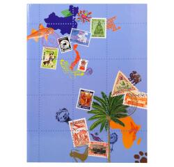 Exacompta - Cod. 25644E - 1 Album da francobolli GLOBE-TROTTER - 16 pagine nere - 22,5x30,5cm - Colori random blu/arancio - Disegni assortiti