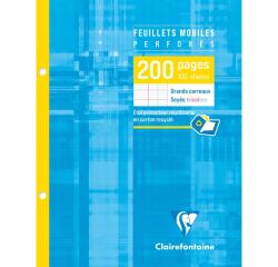 Feuillets mobiles sous étui 17x22 cm 200 pages perforées 2 trous grands carreaux