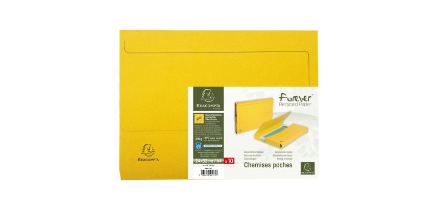 Paquet de 10 chemises poche coloris vifs Forever - 24x34cm - Jaune