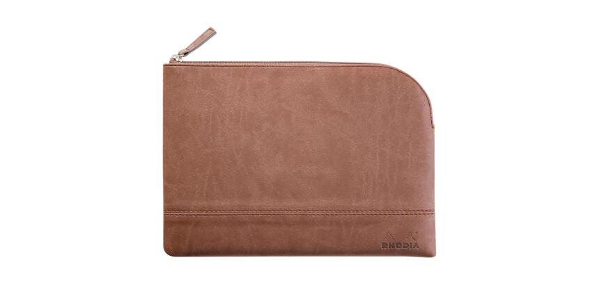 Rhodiarama pochette zippée en simili cuir - taille M (16x22 cm) - Chocolat