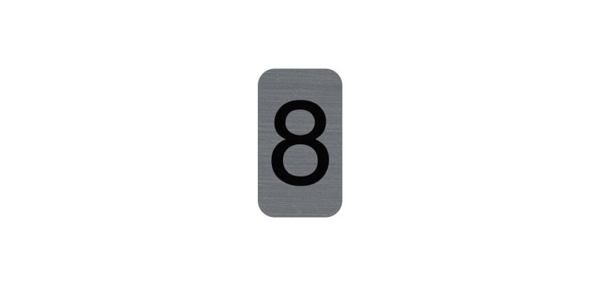 Plaque adhésive imitation Aluminium Chiffre 8 2,5x4,4 cm - Gris