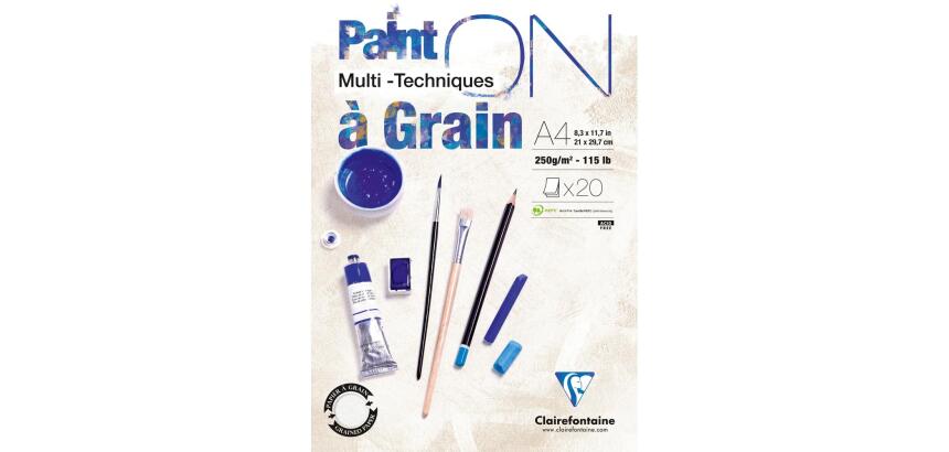 Paint'ON à grain bloc collé 20F A4 250g