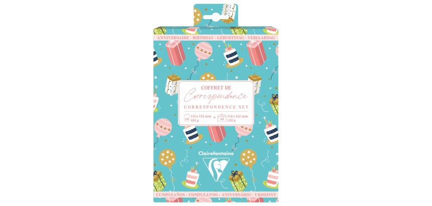 SET DE CORRESPONDANCE THÉMATIQUE, 8 enveloppes Pollen C6 (114x162mm) 120g + 8 cartes pliées 110x155m 185g, Anniversaire