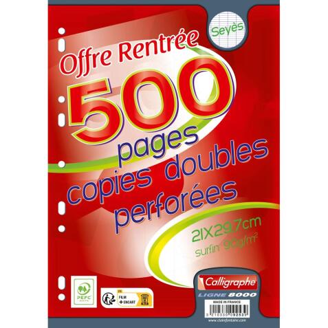 Copies doubles perforées, A4, séyès