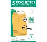 Paquet de 5 Pochettes Kraft Armé Brun C4-229x324 mm avec Soufflet de 30 mm - Auto-Adhésives - 130g/m2 - Kraft
