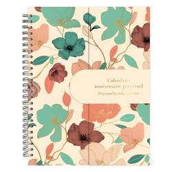 Gaïa beige, Calendrier anniversaire perpétuel 23x17 cm, 50 pages imprimées, fermeture aimantée pour affichage sur la table.