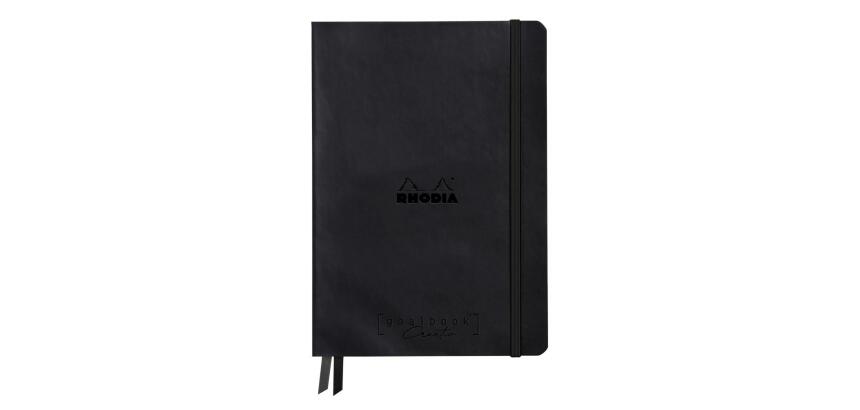 Rhodiarama Goalbook Creation rembordé rigide A5 160 pages papier Maya noir lisse dot 120 g avec élastique