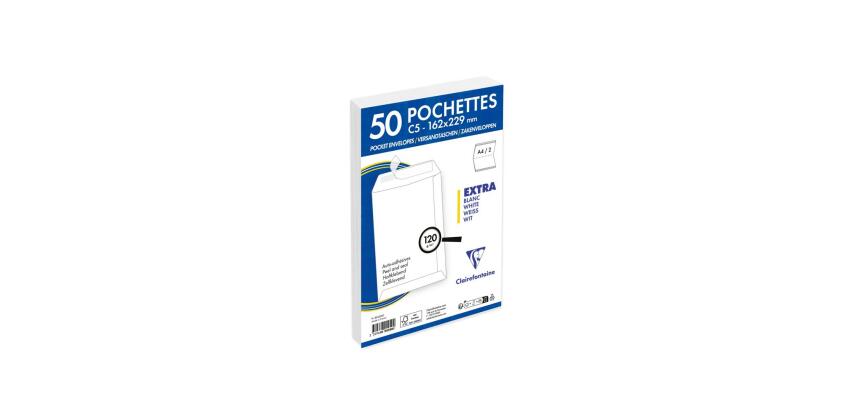 Paquet de 50 Pochettes Blanches C5-162x229 mm - Auto-Adhésives - 120g/m2 - Blanc