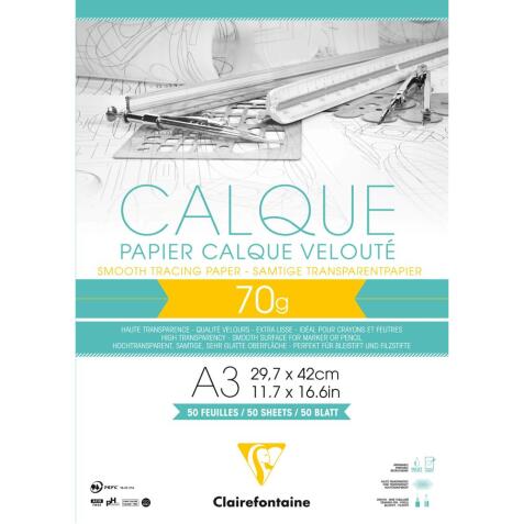 Papier Calque bloc collé 50F A3 70/75g