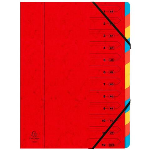 Clasificador Exacompta grapado con gomas 12 compartimentos - Rojo