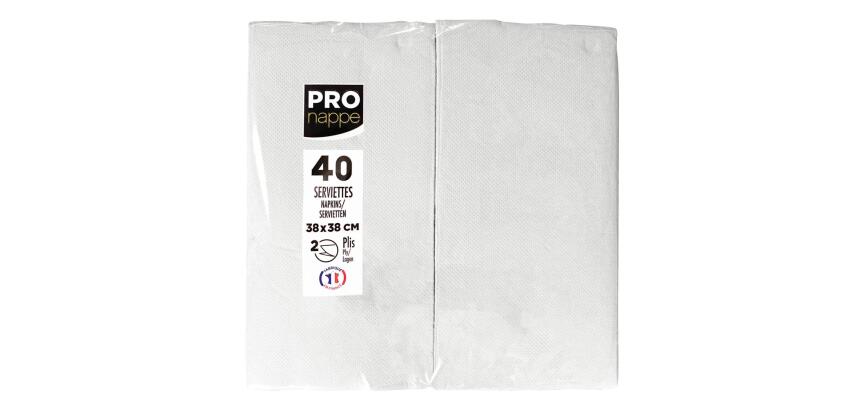 Paquet de 40 serviettes micro gaufrées ouate 2 plis - pliées 1/8
