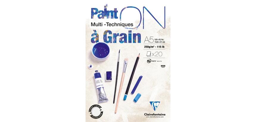 Paint'ON à grain bloc collé 20F A5 250g