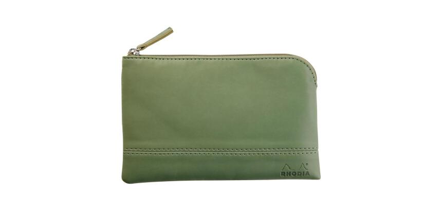 Rhodiarama pochette zippée en simili cuir - taille S (11x17 cm) - Sauge