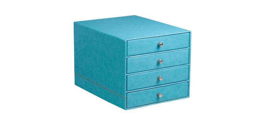 Rhodiarama trieur 4 tiroirs simili cuir italien 24,8x32,7x22,8 cm - Turquoise