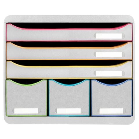 Módulo individual STORE-BOX, 6 cajones, STOP de seguridad, porta-etiquetas - 270x355x271 mm - Black Office - Blanco/arlequín