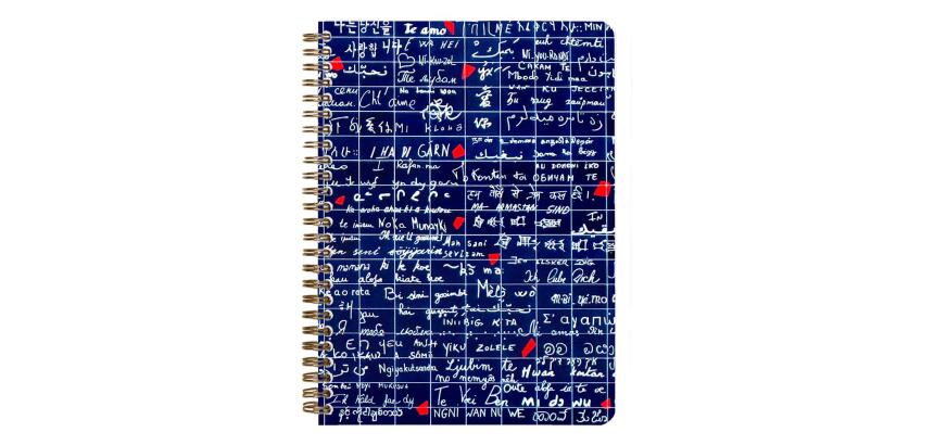 Le Mur des Je t'aime, Carnet reliure intégrale A5 14,8x21 cm, 120 pages, ligné, 3 intercalaires avec 6 poches