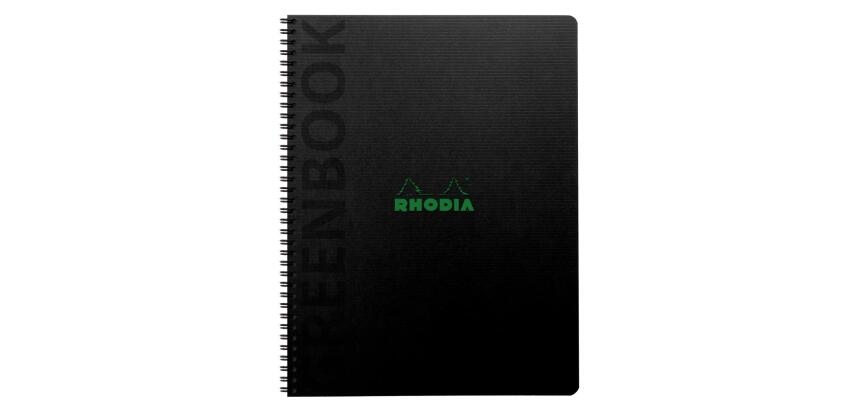 Greenbook cahier recyclé et recyclable en carte souple 350 g/m2 - A4+ 22,5x29,7 cm 160 pages 5/5 perforation 4 trous - Papier Clairefontaine recyclé 90 g/m2 - Noir - New - Noir