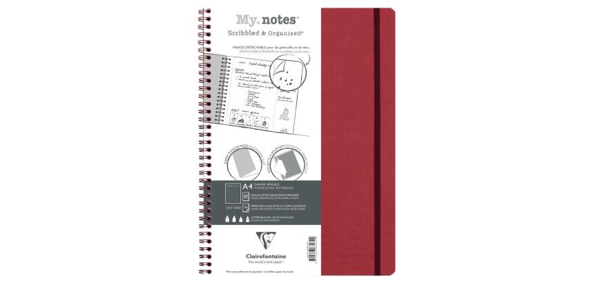 My.Notes Age Bag cahier reliure intégrale à marges détachables A4 120 pages détachables DOT + cadre en-tête - Rouge