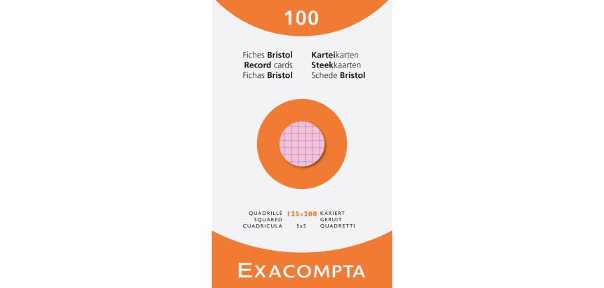 Estuche Exacompta de 100 fichas Exacompta cartulina Bristol - cuadricula 5x5 sin taladro 125x200mm - Colores surtidos
