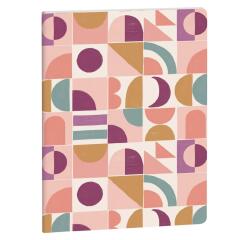 Motifs géométriques et couleurs tendance inspirés du design rétro-chic, pour un carnet agrafé qui ne passe pas inaperçu. - Visuel
