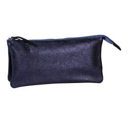 Clairefontaine CUIRIS# Large Two-Compartment Pouch - 22x11cm - Petrol/Oil