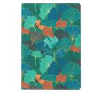 Ginkgo, Set de 2 carnets cousu fil A5 14,8x21 cm, 64 pages, ligné. 1 carnet couverture cuir + 1 carnet couverture carte imprimée, ass.