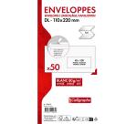 Paquet de 50 Enveloppes Blanches DL-110x220mm - Auto-Adhésives - 80g/m2 - Fenêtre Papier Cristal 45x100 (position 20/20) - Blanc