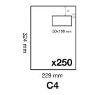 Boite de 250 Pochettes Kraft Milleraies Brun C4-229x324 mm - Auto-Adhésives - 90g/m2 - Fenêtre 50x100 (position 50/20) - Brun