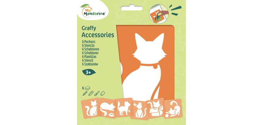 Set de 6 pochoirs enfants, Chats - Orange