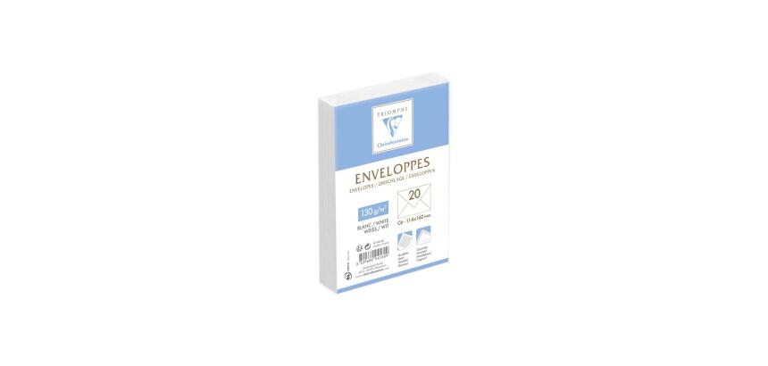 Paquet de 20 Enveloppes Blanches Doublées Triomphe C6 -114x162mm - Gommées - 120g/m2 - Blanc