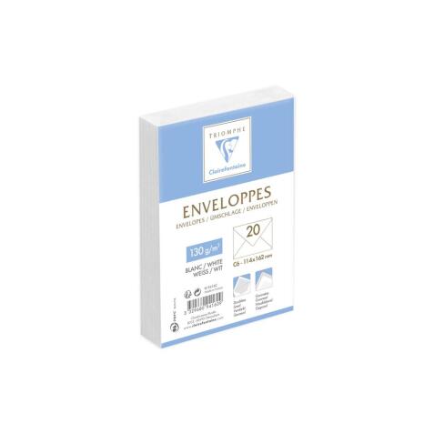 Paquet de 20 Enveloppes Blanches Doublées Triomphe C6 -114x162mm - Gommées - 120g/m2 - Blanc