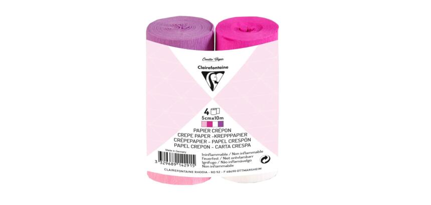 PAPIER CRÉPON IGNIFUGÉ, 4 bandes au format 5cmx10m - Assortiment rose