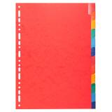 Intercalaires Carte lustrée 225g avec onglets renforcés - 12 positions - A4 - Couleurs assorties
