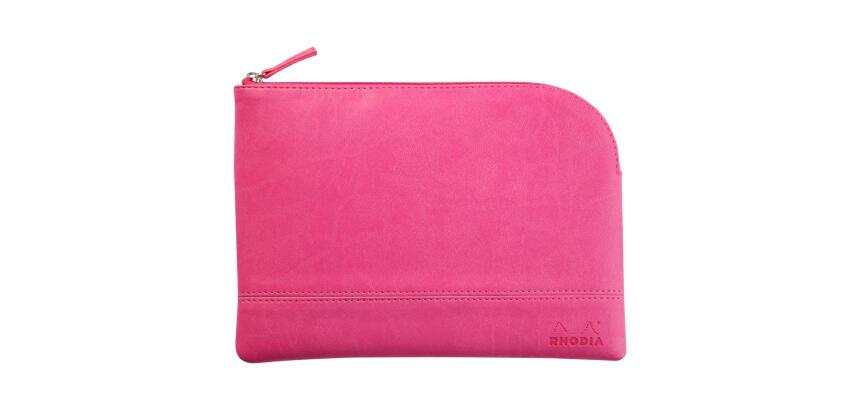 Rhodiarama pochette zippée en simili cuir - taille M (16x22 cm) - Fuchsia