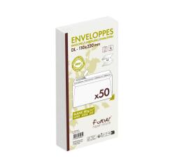 Paquet de 50 Enveloppes Forever 100% Recyclé DL-110x220mm Auto-Adhésives - 80g/m2 - Blanc