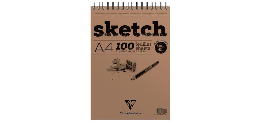 Sketch bloc spiralé 100F A4 90g - Blanc