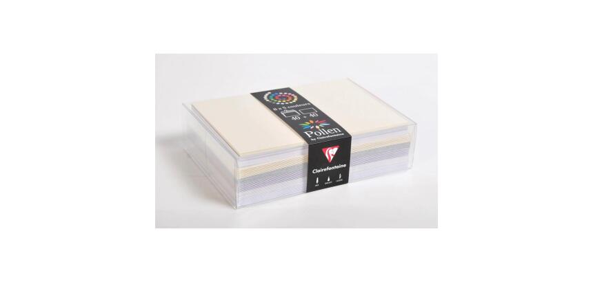 Coffret Pollen de 40 enveloppes 114x162mm + 40 cartes 110x155mm - Assortiment Mariage