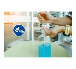 Panneau adhesif exacompta pvc antiderapant gel main         obligatoire 20cm coloris bleu