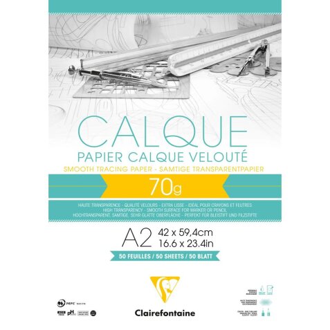 Papier Calque bloc collé 50F A2 70/75g