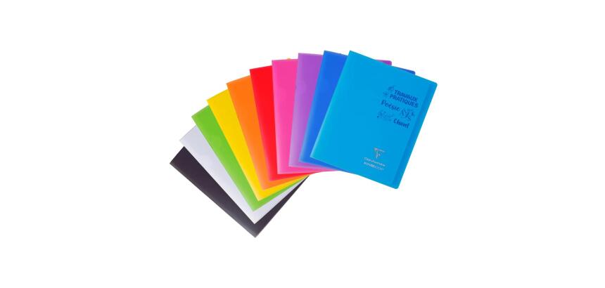 Cahier Travaux Pratiques piqué Koverbook 17x22cm 64 pages grands carreaux + uni 90 g couverture polypropylène transparent - Assortis