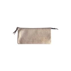 PLUME Grande pochette 2 compartiments en Daim irisé 22x11cm - Or