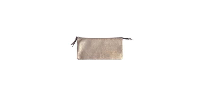 PLUME Grande pochette 2 compartiments en Daim irisé 22x11cm - Or
