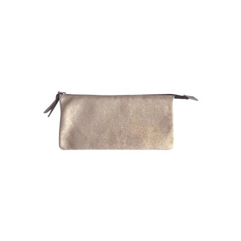 PLUME Grande pochette 2 compartiments en Daim irisé 22x11cm - Or