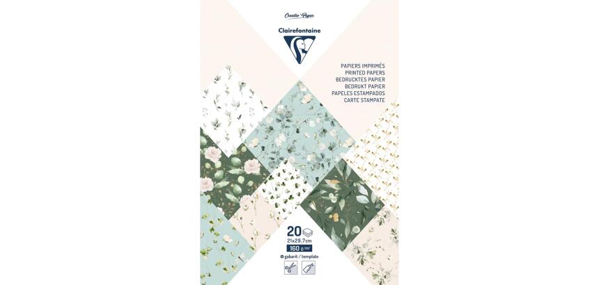 PAPIERS IMPRIMÉS, Bloc de 20 feuilles à motifs 160g/m2 au format A4 (21x29,7cm) + 1 idée créative - Romantique - Multicolore