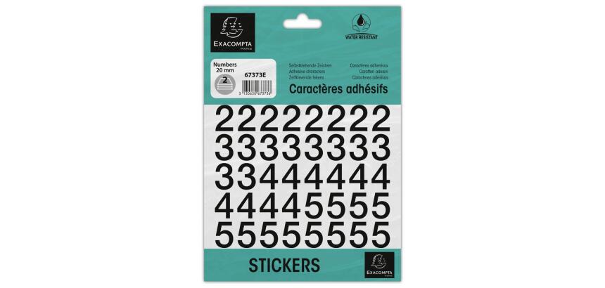 Pochette de chiffres adhésifs noirs 0-9 20 mm - Noir